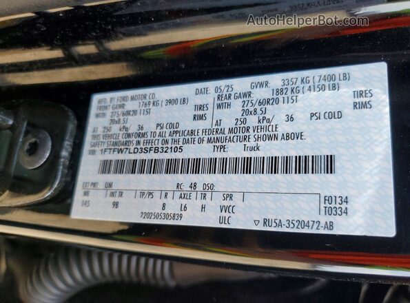 1FTFW7LD3SFB32105 2025 FORD F150 Черный Вид подкапотного пространства