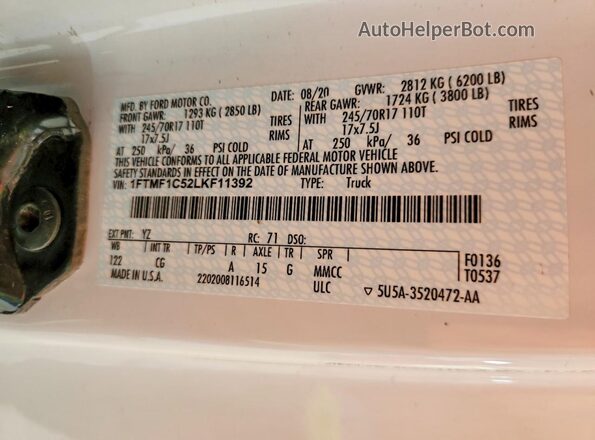 1FTMF1C52LKF11392 2020 FORD F150 White Engine compartment view