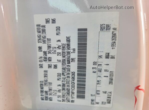 1FTMF1C83GFA96365 2016 FORD F150 White ძრავის განყოფილების ხედი