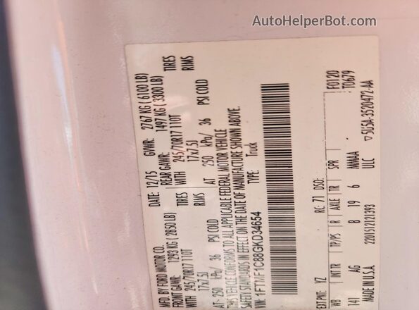 1FTMF1C88GKD34654 2016 FORD F150 White Engine compartment view