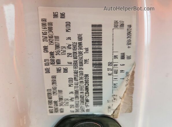 1FTMF1CB4MKD80358 2021 FORD F150 White Вид підкапотного простору