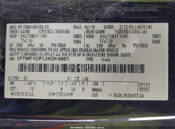 1FTMF1CP3JKD80083 2018 FORD F150 Черный Вид подкапотного пространства