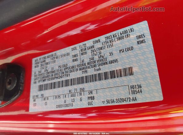 1FTMF1E5XPKD07751 2023 FORD F150 Красный Вид подкапотного пространства