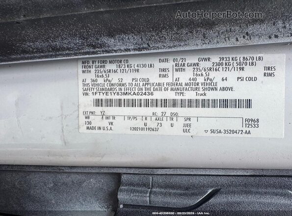 1FTYE1Y83MKA02436 2021 FORD TRANSIT-150 Белый Вид подкапотного пространства