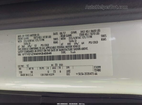 1FTYE1ZM4HKB45848 2017 FORD TRANSIT-150 White Widok komory silnika