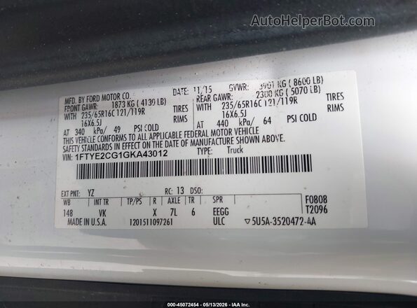 1FTYE2CG1GKA43012 2016 FORD TRANSIT-150 White Widok komory silnika