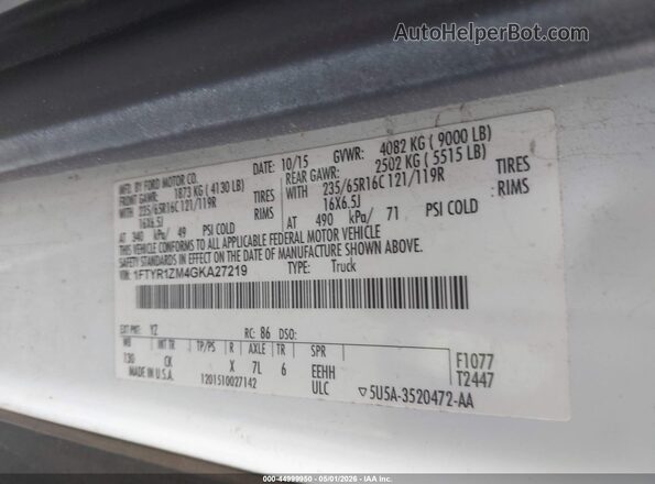 1FTYR1ZM4GKA27219 2016 FORD TRANSIT-250 White Vista del compartimento del motor