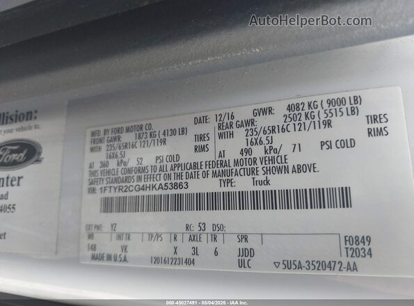1FTYR2CG4HKA53863 2017 FORD TRANSIT-250 White Widok komory silnika