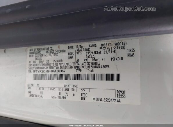 1FTYR2CM9HKA36367 2017 FORD TRANSIT-250 White Widok komory silnika