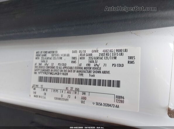 1FTYR2YM2JKB11828 2018 FORD TRANSIT-250 Белый Вид наклейки с VIN-кодом