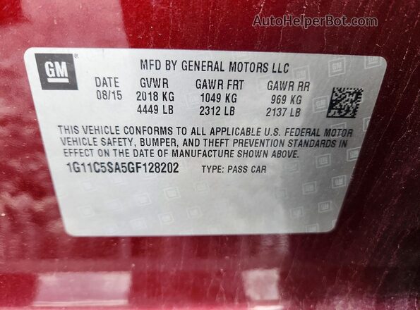 1G11C5SA5GF128202 2016 CHEVROLET MALIBU Maroon Вид підкапотного простору