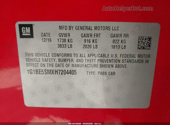1G1BE5SMXH7204405 2017 CHEVROLET CRUZE Red Vista del compartimento del motor
