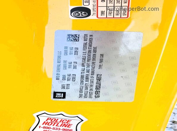 1G1FB1RS5J0146872 2018 CHEVROLET CAMARO Желтый Вид наклейки с VIN-кодом