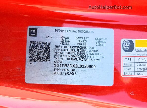 1G1FB3DX2L0120909 2020 CHEVROLET CAMARO Красный Вид подкапотного пространства