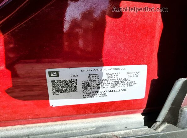 1G1FZ6S07M4112592 2021 CHEVROLET BOLT Красный Панорамный вид салона 360°