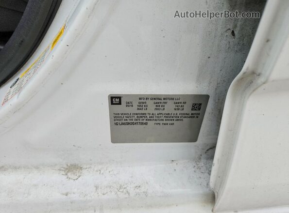 1G1JA6SH2G4170640 2016 CHEVROLET SONIC White Widok naklejki z numerem VIN