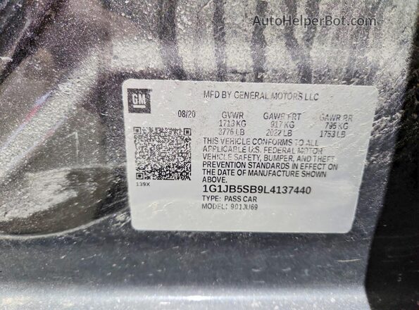 1G1JB5SB9L4137440 2020 CHEVROLET SONIC Gray Շարժիչի բաժամունքի տեսք