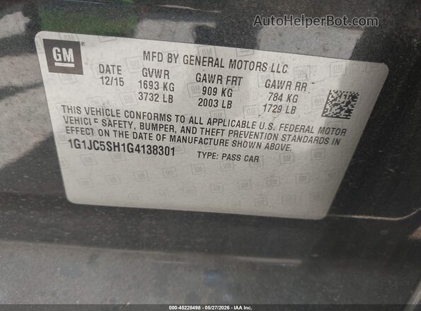 1G1JC5SH1G4138301 2016 CHEVROLET SONIC Gray ძრავის განყოფილების ხედი