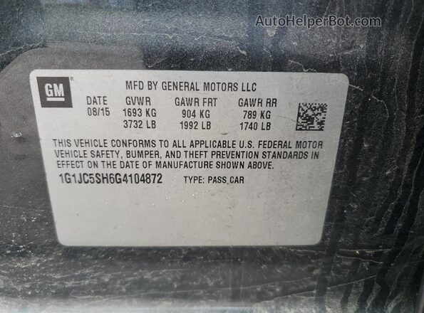 1G1JC5SH6G4104872 2016 CHEVROLET SONIC Серый Вид подкапотного пространства