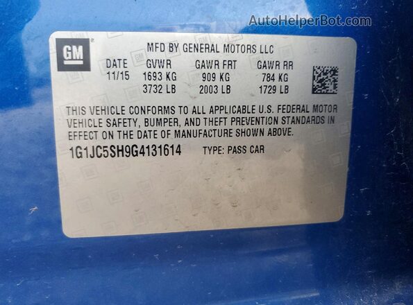 1G1JC5SH9G4131614 2016 CHEVROLET SONIC Blue Вид підкапотного простору