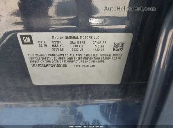 1G1JC6SH9G4153165 2016 CHEVROLET SONIC Синий Вид подкапотного пространства