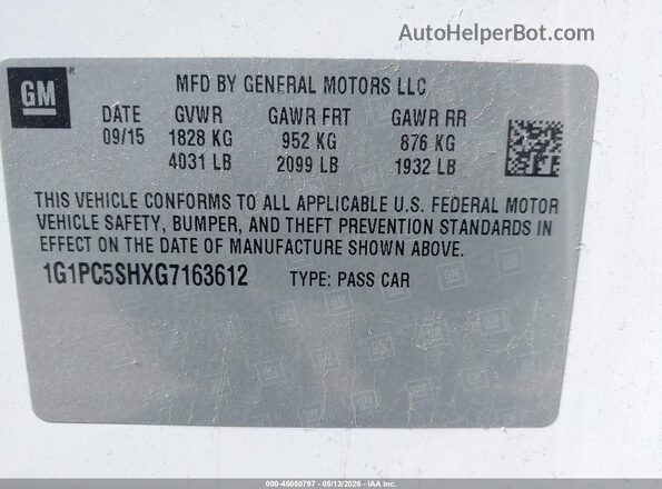 1G1PC5SHXG7163612 2016 CHEVROLET CRUZE Белый Вид подкапотного пространства