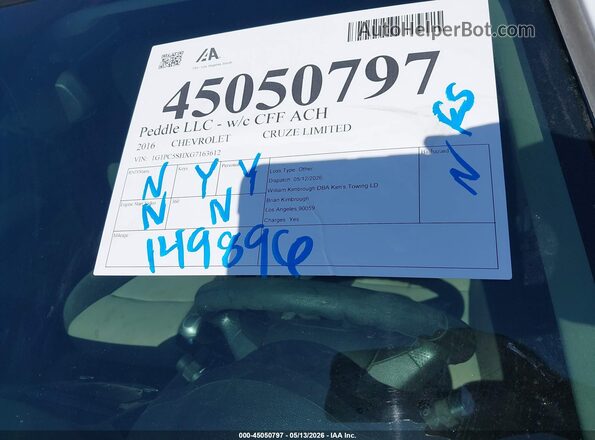 1G1PC5SHXG7163612 2016 CHEVROLET CRUZE Белый Вид щитка приборов