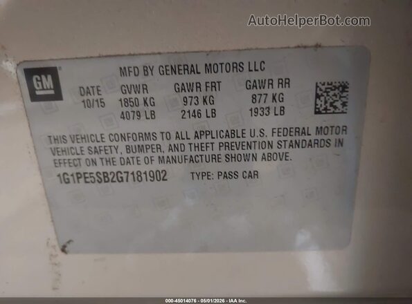 1G1PE5SB2G7181902 2016 CHEVROLET CRUZE Золотой Вид подкапотного пространства