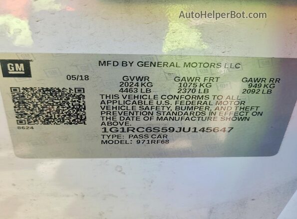 1G1RC6S59JU145647 2018 CHEVROLET VOLT White Widok komory silnika