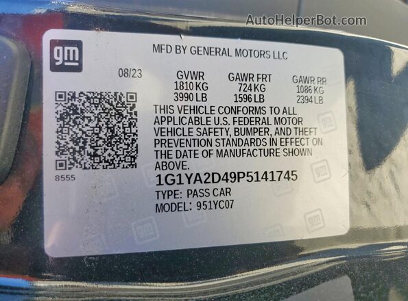 1G1YA2D49P5141745 2023 CHEVROLET CORVETTE Черный Вид наклейки с VIN-кодом