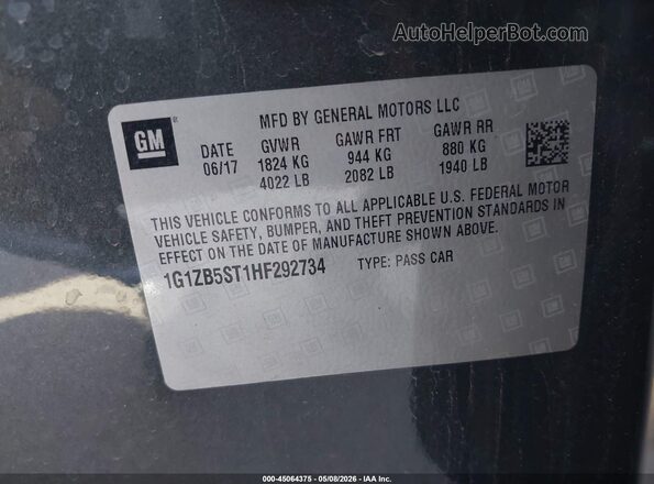 1G1ZB5ST1HF292734 2017 CHEVROLET MALIBU Серый Вид подкапотного пространства