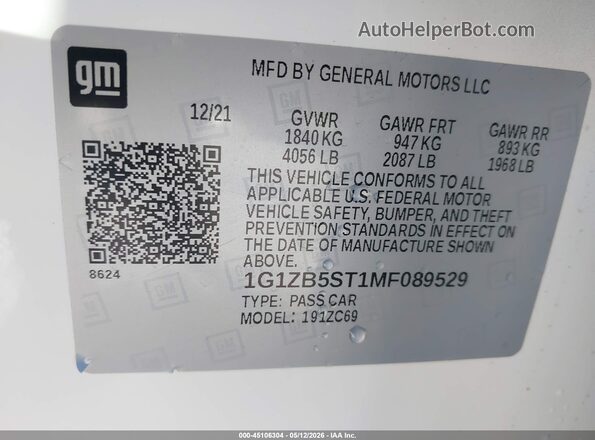 1G1ZB5ST1MF089529 2021 CHEVROLET MALIBU White Vista del compartimento del motor