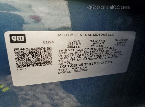 1G1ZB5ST3RF157773 2024 CHEVROLET MALIBU Синий Вид подкапотного пространства