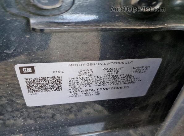 1G1ZB5ST5MF060535 2021 CHEVROLET MALIBU Угольный Вид наклейки с VIN-кодом