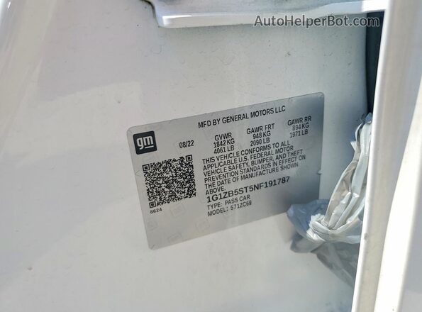 1G1ZB5ST5NF191787 2022 CHEVROLET MALIBU White Vista del compartimento del motor