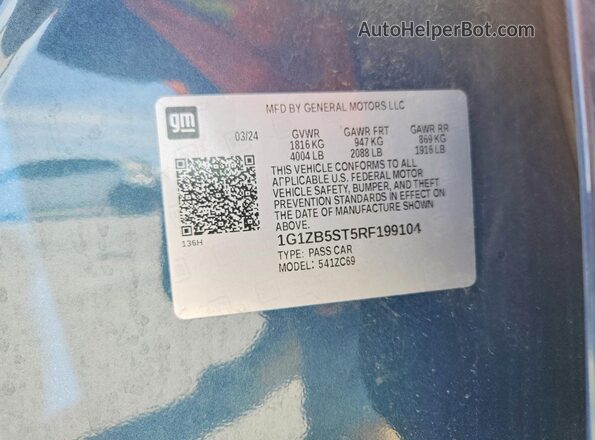 1G1ZB5ST5RF199104 2024 CHEVROLET MALIBU Синий Вид наклейки с VIN-кодом