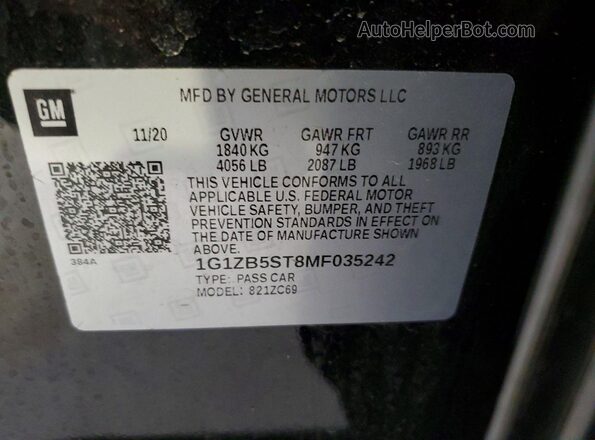 1G1ZB5ST8MF035242 2021 CHEVROLET MALIBU Black Widok komory silnika