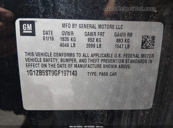 1G1ZB5ST9GF197143 2016 CHEVROLET MALIBU Черный Вид подкапотного пространства