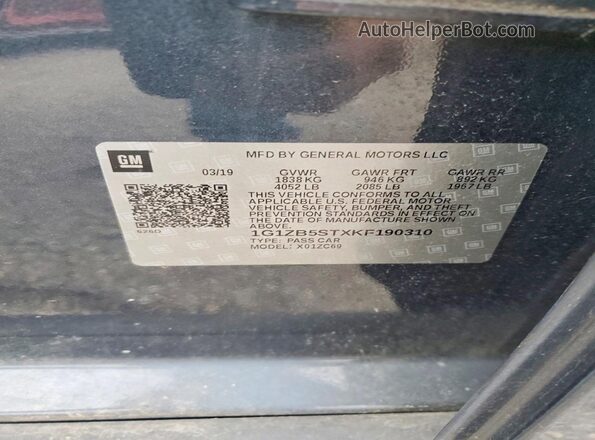 1G1ZB5STXKF190310 2019 CHEVROLET MALIBU Синий Вид подкапотного пространства