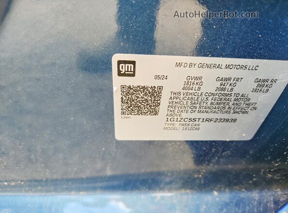 1G1ZC5ST1RF233939 2024 CHEVROLET MALIBU Синий Вид подкапотного пространства