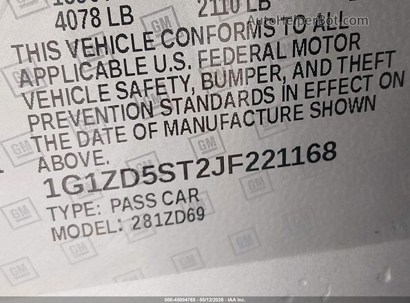 1G1ZD5ST2JF221168 2018 CHEVROLET MALIBU Серебряный Вид подкапотного пространства