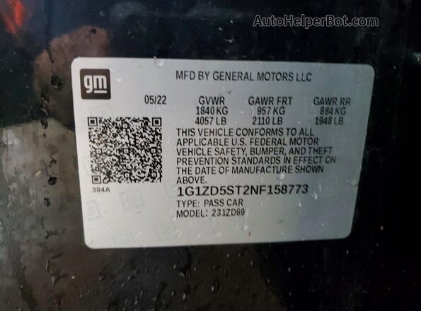 1G1ZD5ST2NF158773 2022 CHEVROLET MALIBU Черный Вид подкапотного пространства