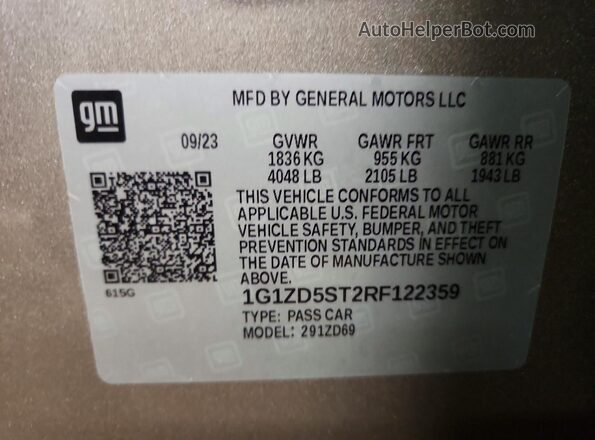 1G1ZD5ST2RF122359 2024 CHEVROLET MALIBU Cream VIN sticker view