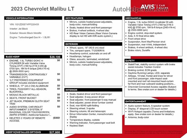 1G1ZD5ST4PF226459 2023 CHEVROLET MALIBU Черный Вид подкапотного пространства