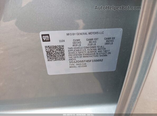 1G1ZD5ST4SF155692 2025 CHEVROLET MALIBU Gray Widok komory silnika