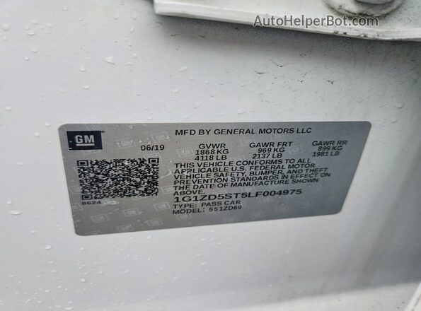 1G1ZD5ST5LF004975 2020 CHEVROLET MALIBU White ძრავის განყოფილების ხედი