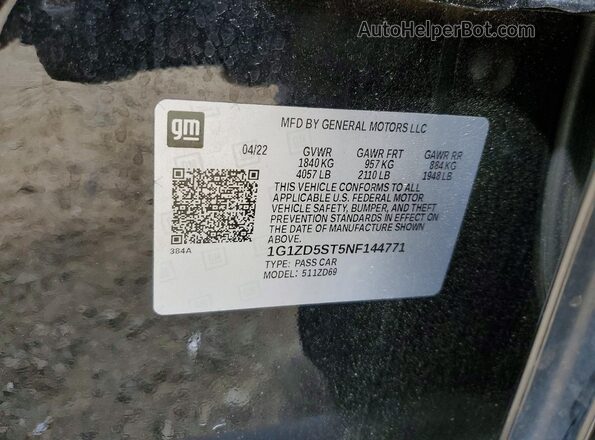 1G1ZD5ST5NF144771 2022 CHEVROLET MALIBU Черный Вид подкапотного пространства