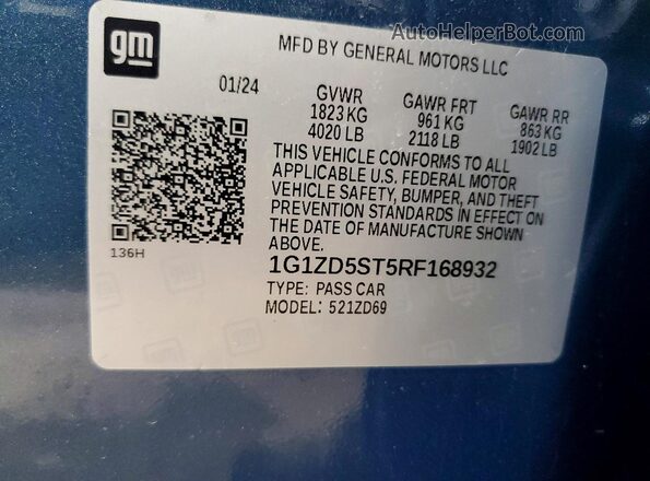 1G1ZD5ST5RF168932 2024 CHEVROLET MALIBU Blue Widok komory silnika