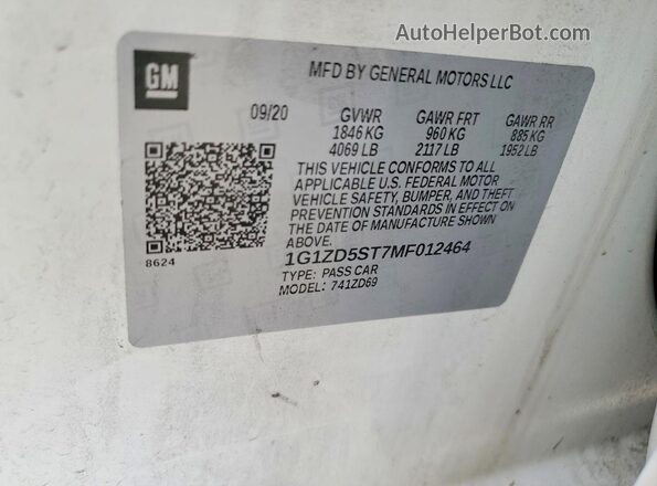 1G1ZD5ST7MF012464 2021 CHEVROLET MALIBU White Widok komory silnika