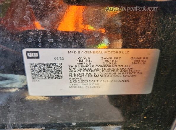 1G1ZD5ST7NF203285 2022 CHEVROLET MALIBU Черный Вид подкапотного пространства
